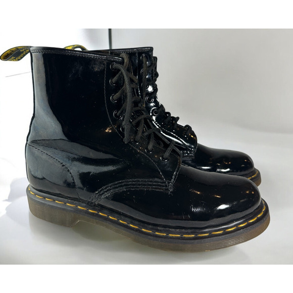 Dr. Martens Shoes - Doc Dr. Martens Shiny Patent Leather 1469 Boots Black Lace Up Women's Size 9